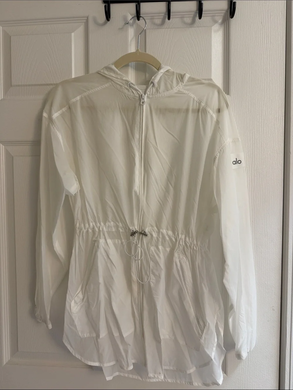ALO Yoga White Sheer Hooded Zip-Up Jacket